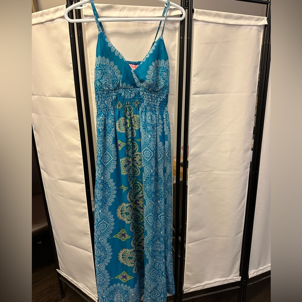 Teal and White Patterned Maxi Dress